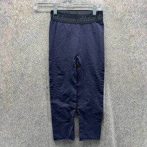 Lululemon Leggings Women 2 Black Blue Crop High Rise Seamless Waistband Gym
